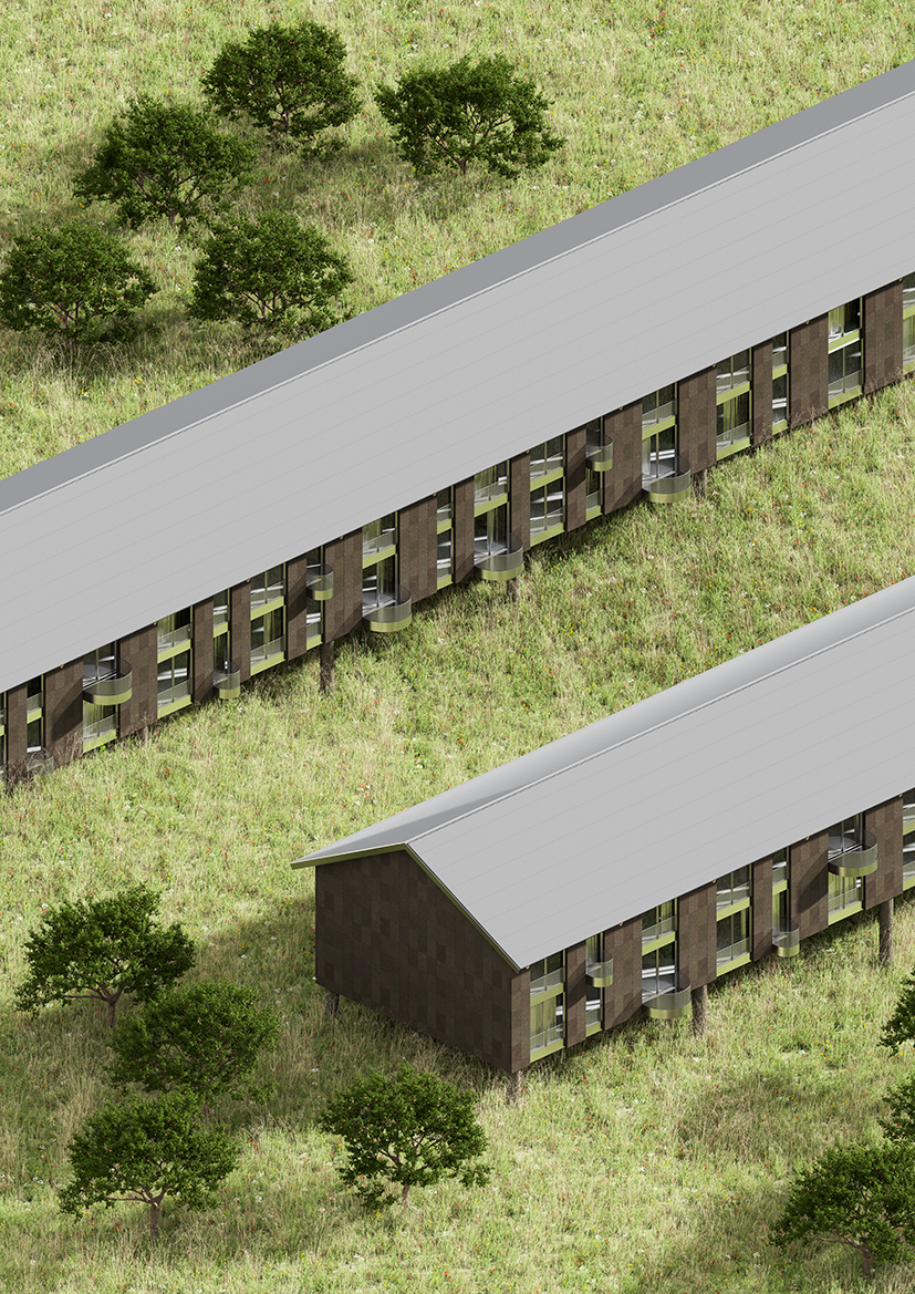 Dve dolgi hiši | Jesenice, Slovenija | 2024-2025 Študentka: Ela Grasselli Mentorja: prof. Maruša Zorec, doc. Uroš Rustja